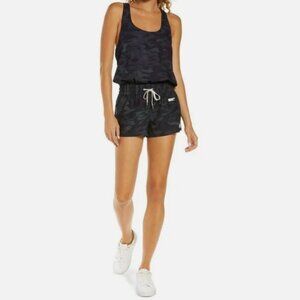 Vuori Clementine Romper Black Camo Casual Zip Pocket Womens M #VW378